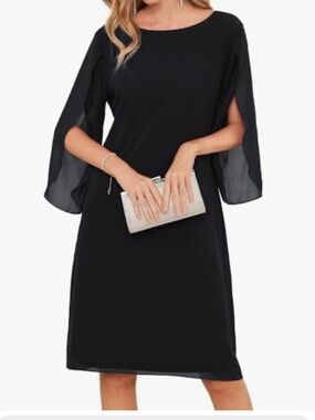 Grace Karin Black Slit 3/4 Sleeve V-Back Chiffon Party Dress Size 2XL